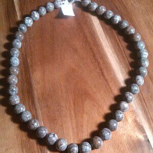 Brown Snowflake Jasper 10 mm Beaded Sterling Silver Necklace